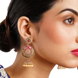 Anouk Gold-Toned & Red Gold-Plated Classic Jhumkas-13