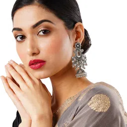 Anouk Gold-Plated Oxidised Dome Shaped Jhumkas-8