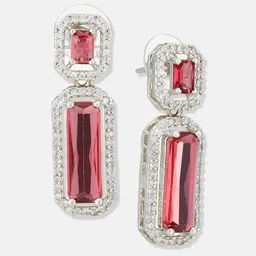 ATIBELLE Silver-Plated Cubic Zirconia Stone Studded Contemporary Drop Earrings image 2