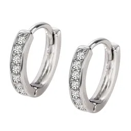 Peora Silver-Plated American Diamond Studded Contemporary Hoop Earrings image 4