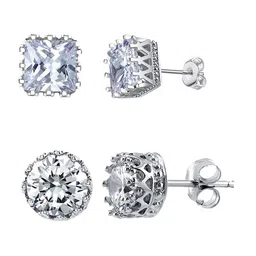 OOMPH Set Of 2 Square Cubic Zirconia Studs Earrings image 3