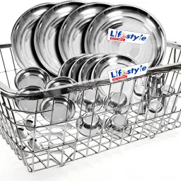 Dish Drainer Kitchen Rack kitchens Stainless Steel Tokra Dish Draining Basket Square- Silver-Medium Steel-19