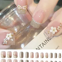 Secret Lives 24 Pieces 3D Flower & Pearl Design Nail Extensions-14