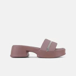Mast & Harbour Mauve Embellished Open Toe Block Heels image 2