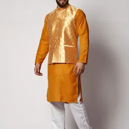 MAG Straight Kurta With Pyjamas & Nehru jacket image 3
