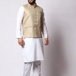MAG Mandarin Collar Regular Kurta with Pyjamas & Nehru Jacket image 3