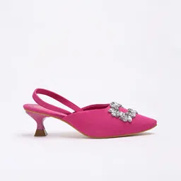 Street Style Store Embellished Pointed Toe Block Mules With Backstrap image 2