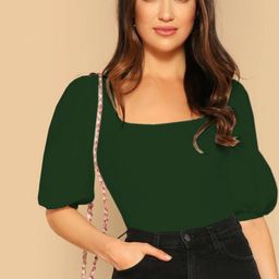 dream beauty fashion Casual Bishop Sleeve Solid Women Dark Green Top-picture-40