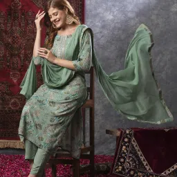 Women Cotton Rayon Kurta Pant Attached Dupatta Set-image-25