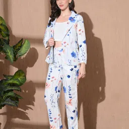 Women Pure Cotton Floral Printed Blazer & Pant Set with Cami 3-Piece Co-Ord Suit Floral Print Suit-image-5