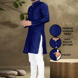 Men Solid Jacquard Straight Kurta-image-16