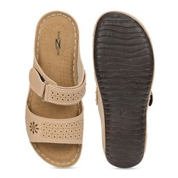 Shezone Cream-Coloured Comfort Sandals with Laser Cuts image 5
