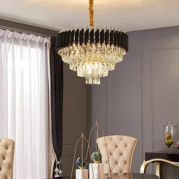 600mm Gold Black Tube Stainless Steel K9 Crystal Pendant Lights (Warm White) Chandelier Ceiling Lamp-image-42