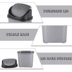 Kuber Industries 4-Pcs Grey & Black Textured Check Dhakkan Pedal Dustbin - 7 Ltrs image 4