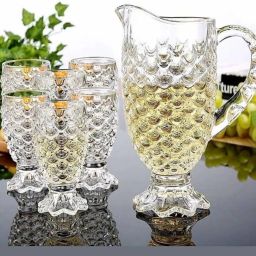 Crystal Cut Glass Lemon Set JUG & Glass for Juice and Water_ (7 PCS) Jug Glass Set-image-32
