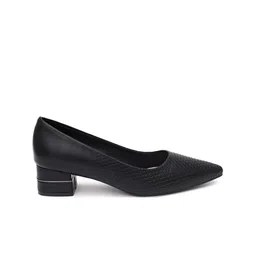 Sherrif Shoes Black Textured Party Block Pumps image 5