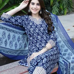 7Threads Ethnic Motifs Printed Pure Cotton Kurta with Trousers & Dupatta image 4