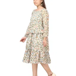 BAESD Girls Floral Printed Layered Smocked A-Line Midi Dress image 4