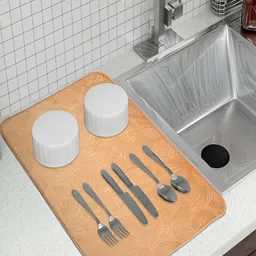 Kuber Industries Set Of 2 Cream & Grey Self Design Dish Dry Mat image 3
