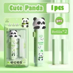 Push Pop Panda Candy Dispenser, Stationery Set with Pen and Eraser, Green Non-Toxic Eraser-17