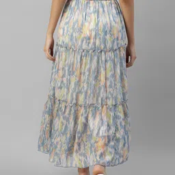 DEEBACO Abstract Printed Chiffon Tiered Maxi Skirts image 3
