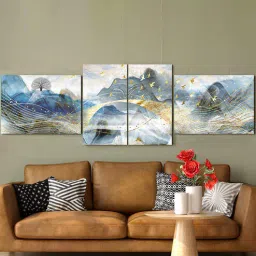 art street Stretched Canvas Painting Golden Birds with Mountains View for Home Decor-picture-5