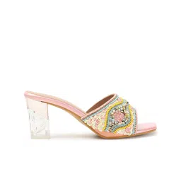 Anouk Pink & Yellow Embellished Block Heels image 5