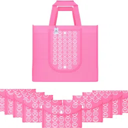 Pack of 10 Smile Print Foldable Grocery/Shopping Bags For Women | Pink Pack of 10 Grocery Bags-image-20