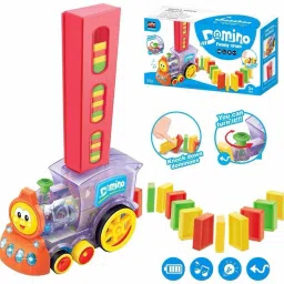 aronet Domino Funny Train Choco Filling Dominos in The Rails - Battery Operated with Lights and Sounds Construction and Stacking Toy for Kids with 60 Multicolor Plastic Domino Tiles image 2