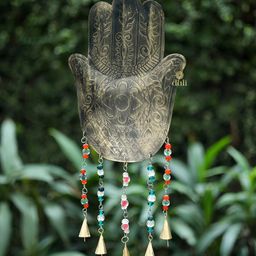 DULI Metallic-Toned Hamsa Design Metal Windchime image 4