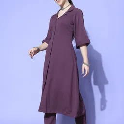 KALINI Lapel Collar Flared Sleeves A-Line Kurta With Trouser image 4