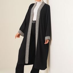 BIGDART Embroidered Open Front Long Sleeves Longline Shrug image 4