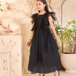 Aarika Flutter Sleeves Net Fit and Flare Maxi Dress image 4