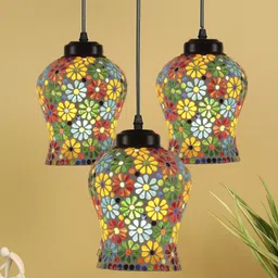 Devansh White & Red Mosaic Glass Hanging Lamp image 3
