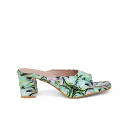 FABBHUE Peep Toes Slip On Printed Block Heels image 4