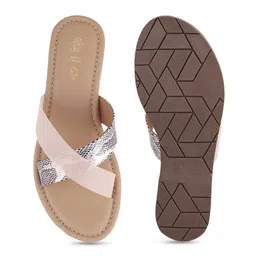 Tresmode Printed Cross Strap Open Toe Flats image 5