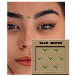Comet Busters 7-Pcs Handmade Traditional Designer Reusable Bindi - Green 2126 image 3
