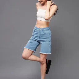 DressBerry Women Blue High-Rise Denim Shorts-image-98