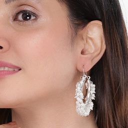 Yellow Chimes White Silver-Plated Pearls Circular Hoop Earrings image 3