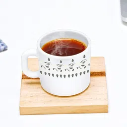 Larah by BOROSIL Grey & White 6 Pcs Printed Opalware Matte Mugs - 100 ML Each image 4