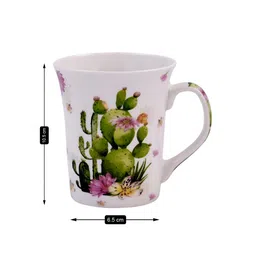 Kookee White and Green Printed Ceramic Mugs 325 ml image 2