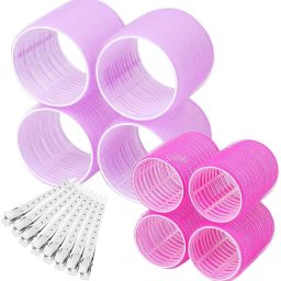 Roller 20 Pcs Set 8Pcs Hair Rollers 2 Sizes (4 Jumbo & 4 Large)12 Pcs Hair Clips Hair Curler-image-55