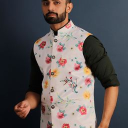 Lightpole Printed Mandarin Collar Nehru Jacket image 5