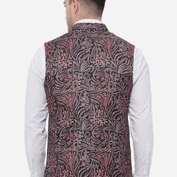 JB STUDIO Men Printed Pure Wool Nehru Jacket image 3
