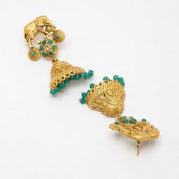 PANASH Gold-Toned & Green Dome Shaped Jhumkas Earrings image 4