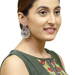 Shining Jewel - By Shivansh Silver-Plated Cubic Zirconia-Studded & Beaded Chandbalis image 4