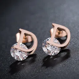 Jewels Galaxy Rose Gold-Plated CZ-Studded Contemporary Studs Earrings image 5
