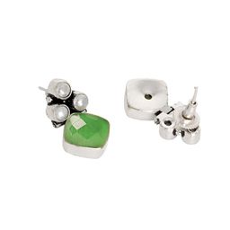 TEEJH Silver-Toned & Green Contemporary Drop Earrings image 3