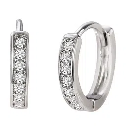 Peora Silver-Plated American Diamond Studded Contemporary Hoop Earrings image 5