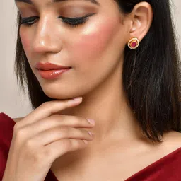 Silvermerc Designs Gold-Plated CZ-Stone Studded Circular Shaped Studs Earrings image 4